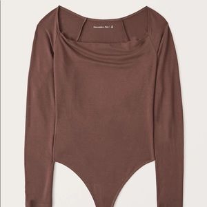 A&F Long-Sleeve Drapey Cowlneck Bodysuit - Dark Brown